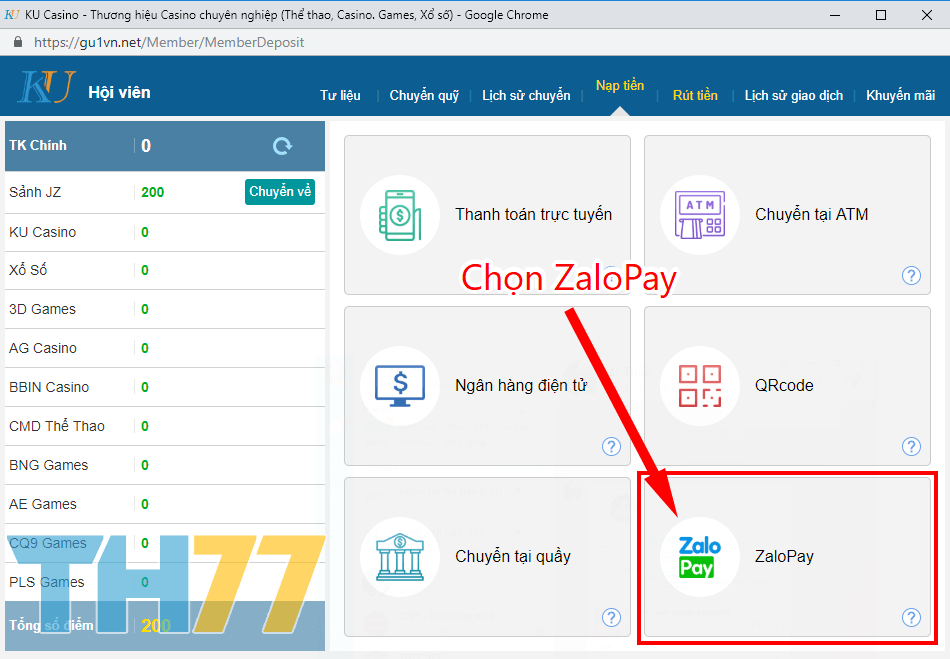 nạp tiền kucasino qua zalopay