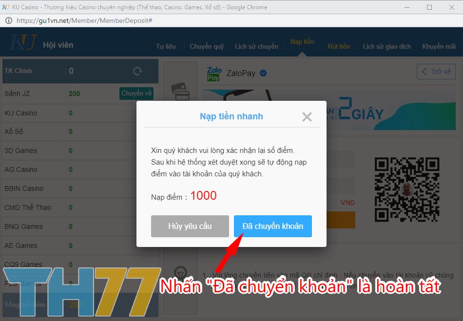 nạp tiền kucasino qua zalopay